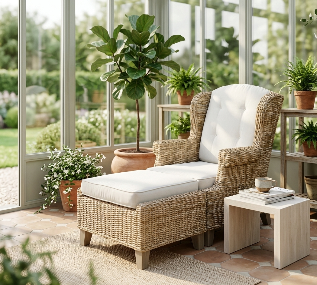 Wicker Armchair with Footrest